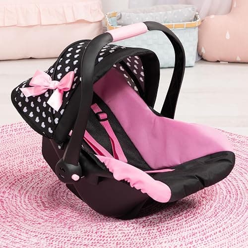 Bayer Design Dolls: Deluxe Car Seat: Hearts Black & Pink - Pretend Play Accessory for Dolls/Plushes Up to 18", Ages 3+, Large thumbnail 2
