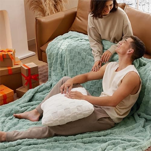 Bedsure GentleSoft Sage Green Throw Blanket for Couch - Checkered Fleece Blankets Christmas Gifts for Women Men Girls, Cute Soft Cozy Throw for Bedroom Home Decor Gifts, 50x60 Inches thumbnail 2