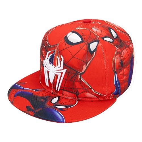 Marvel Comics Mens Spiderman Character Costume Embroidered/Printed Snapback Flatbrim Baseball Cap Hat - Image 1