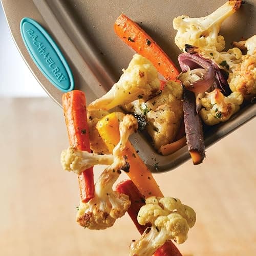 Rachael Ray 47578 Cucina Nonstick Bakeware Set with Grips Includes Nonstick Bread Pan, Baking Sheet, Cookie Sheet, Baking Pans, Cake Pan and Muffin Pan - 10 Piece, Latte Brown with Agave Blue Grips - 10 Piece - Latte Brown with Agave Blue Grips - Bakeware Set thumbnail 8