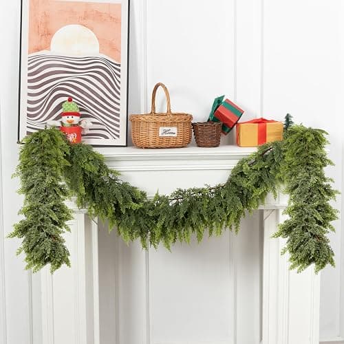 6 FT Real Touch Christmas Garland for Holiday Indoor Outdoor Decor,Cedar Garland,Cypress Garlands,Real Touch Pine Garlands,Thick and Lush for Home Dining Table Mantel Porch Christmas Decor. ﻿ thumbnail 2