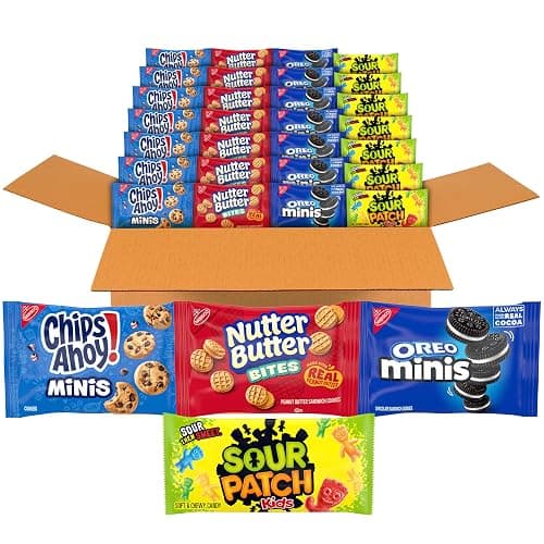 OREO Mini Cookies, CHIPS AHOY! Mini Cookies, SOUR PATCH KIDS Candy & Nutter Butter Bites & Candy Variety Pack, 32 Snack Packs | OREO & CHIPS AHOY! Minis Cookies, SOUR PATCH KIDS Candy & NUTTER BUTTER Bites, Individually Wrapped - Image 1