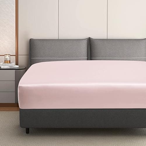 HommxJF Silk Satin Blush Pink Twin Fitted Sheet, Deep Pocket Fitted Sheet Only, Breathable, Non- Fading, Fully Elasticized Bed Sheets Sold Separately thumbnail 2