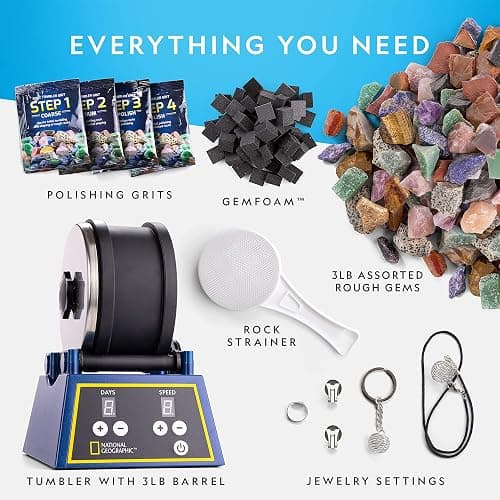 National Geographic Rock Tumbler Kit - 3 Lb. Extra Large Capacity Barrel with 3-Speed Motor & 9-Day Timer, Kit Includes Rocks for Tumbling and Rock Polisher Grit, Rock Tumbler for Adults and Kids thumbnail 4