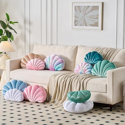 XIAIJIA Seashell Decorative Pillow Shell Shaped Throw Pillow 3D Insert Beach Pillow Soft Velvet Pillow Sea Ocean Decoration Couch Bed Pillow Cushions(Pink,14 X 11 inch) thumbnail 3
