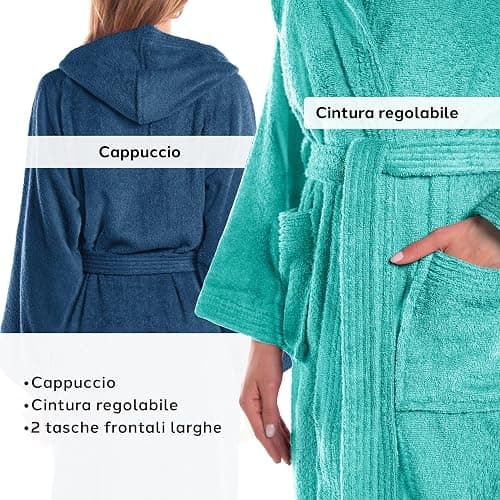 Caleffi - Accappatoio Uomo - Accappatoio Donna in Spugna di Cotone - Accappatoio Uomo Spugna Con Cappuccio - Accappatoio Piscina Palestra - Morbido e Assorbente, Asciugatura Rapida thumbnail 4