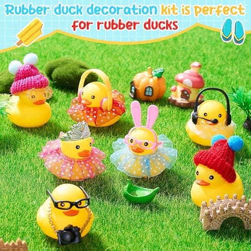 Poen 100 Pcs Rubber Duck Accessories Decorations for Cowgirl Hats Glasses Earphones So on Necklaces Swimming Ring Crowns Bibs DIY Accessories Gifts for Valentine Rubber Duck (Chic Style) thumbnail 5