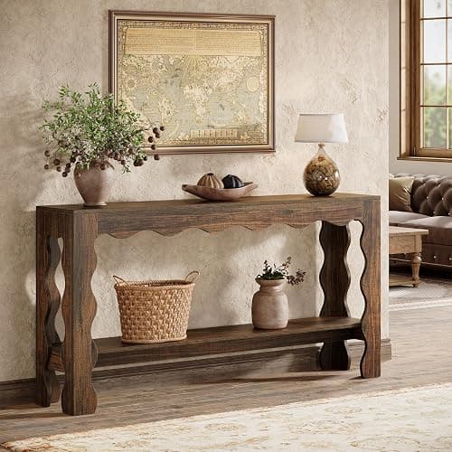 Tribesigns 63 Inch Entryway Table, Modern Rustic Entry Table with Scalloped Edge & Storage Shelf, Accent Narrow Long Sofa Table Behind Couch Console Tables for Entryway, Living Room, Dark Brown thumbnail 9