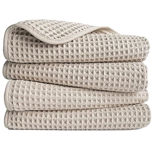 POLYTE Microfiber Lint Free Hand Towel, 16 x 30 in, 4 Pack (Waffle Weave) - Image 1
