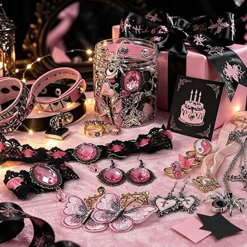 Mystery Jewelry Jar for Women, Gothic Witchy Vintage Jewelry Gift Set(Goth Boho Mixed Punk Everyday Necklaces,Earrings, Rings,Bracelets/Bangles),Unique Alternative Fashion Romantic Cute Present for Her thumbnail 2