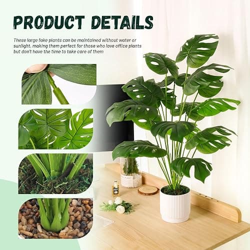 Der Rose 28" Fake Plants Large Artificial Monstera Faux Potted Plants Indoor Tall for Outdoor Living Room House Floor Front Porch Tree Decor thumbnail 4