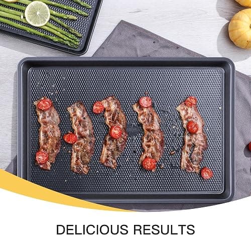 Cookie Sheets for Baking Nonstick - HONGBAKE Baking Sheet Pan Set of 3, Half/Quarter/Jelly Roll Pan for Oven with Diamond Texture Pattern, 57% Thicker Carbon Steel Cookie Trays, Dark Grey thumbnail 8