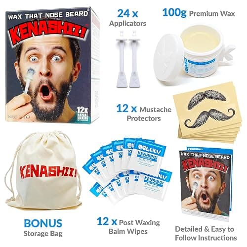 KENASHII Nose Wax Kit | 100 g Wax, 24 Applicators | Hair Removal Kit for Men and Women | Includes Balm Wipes and Mustache Guards | Lasts up to 5 Weeks thumbnail 5