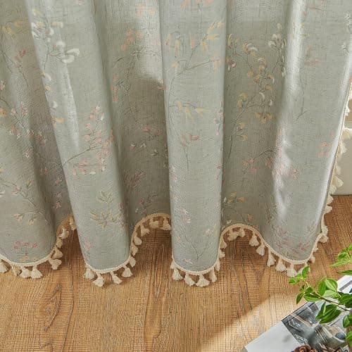 Joydeco Blue Floral Boho Curtains 84 Inch Length 2 Panels, Super Soft Bohemian Farmhouse Curtains with Tassels, Semi Sheer Light Filtering Drapes for Bedroom Living Room (Rod Pocket, 52Wx84L) - Floral 2 - 52"W x 84"L (Pack of 2) thumbnail 9
