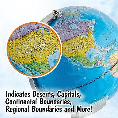 USA Toyz Illuminated Globe for Kids Learning- 3-in-1 STEM Globes of the World with Stand, Constellation Map, Built-in LED Night Light Desk Globe Lamp, Non-Tip Metal Base, 9.75” Tall, 7 Inch Diameter thumbnail 7