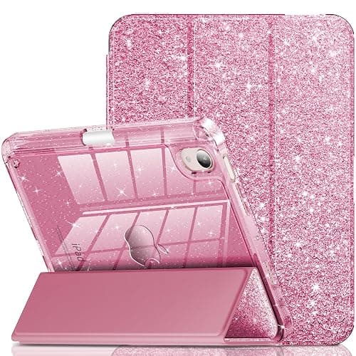 INFILAND for iPad mini 7 Case (A17 Pro), iPad mini 6 Case, iPad mini 7th/6th Generation Case 2024/2021 8.3 Inch, Glitter Cute Protective Clear Cover with Pencil Holder for Kids Girls, Pink - Image 1