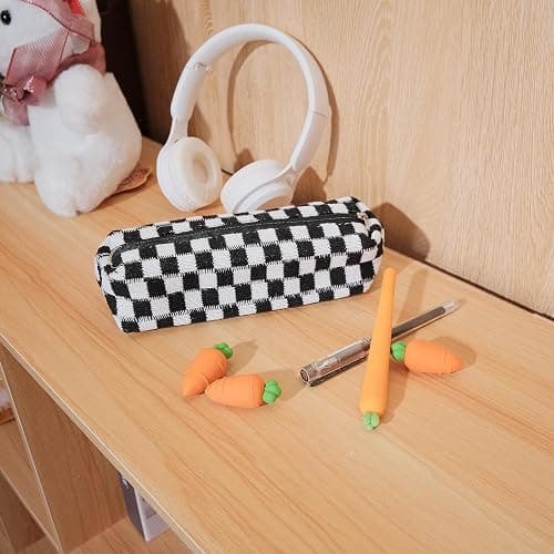 SURBEAV Pencil Case Pen Case Office College School Storage Bag Pouch Holder Box Organizer Makeup Pouch Cosmetic Bag Aesthetic Cute Pencil Case for Girls Boys Kids (Black) thumbnail 2