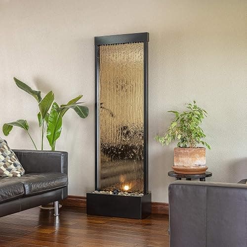 Alpine Corporation - Mirror Waterfall Fountain with Stones & Lights - Zen Indoor/Outdoor Decor for Office, Living Room, Patio, Entryway - 72 Inches - Modern Wall-Mounted Water Feature (Bronze) - Bronze thumbnail 2