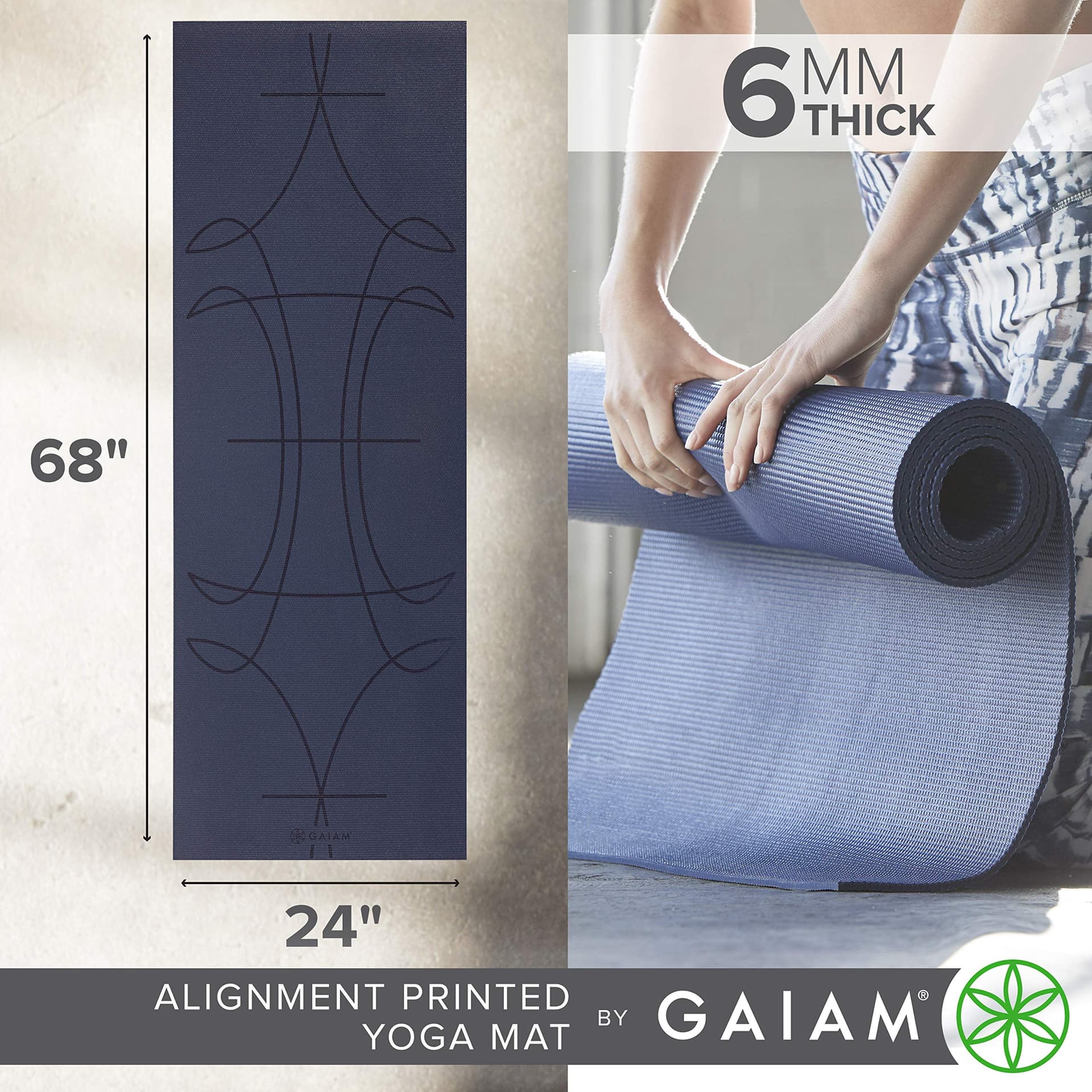 Gaiam Yoga Mat - Premium 6mm Print Extra Thick Non Slip Exercise & Fitness Mat for All Types of Yoga, Pilates & Floor Workouts (68"L x 24"W x 6mm Thick) thumbnail 3