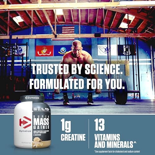 Dymatize Super Mass Gainer Protein Powder, Gourmet Vanilla, 52g Protein, 1g Creatine, 1280 Calories, 10.7g BCAAs, 245g Carbs, Contains Whey Protein Powder, Isolate, and Casein (8 Servings) thumbnail 3