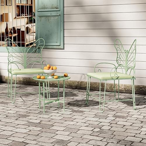 Boweniog 3 Pieces Patio Bistro Butterfly Chair Outdoor Patio Outdoor Furniture Conversation Sets with Coffee Table and Padded Cushion for Porch Backyard Lawn Poolside Deck (Sage Green, 21.25'') thumbnail 7