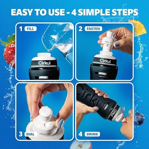 Cirkul 22oz. Black Plastic Grip Squeeze Water Bottle & Sport Lid, BPA-Free, Non-Slip Design for Gym, Biking & Sports with Flavor Cartridge Included (FitSip Mixed Berry) thumbnail 4