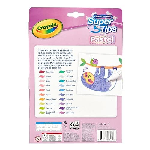 CRAYOLA Pastel - Super Tips, Feutres Lavables Pointe Moyenne, Pack de 20 Pièces, pour l'École et le temps Libre, Couleurs Pastel, 58-7517 thumbnail 2