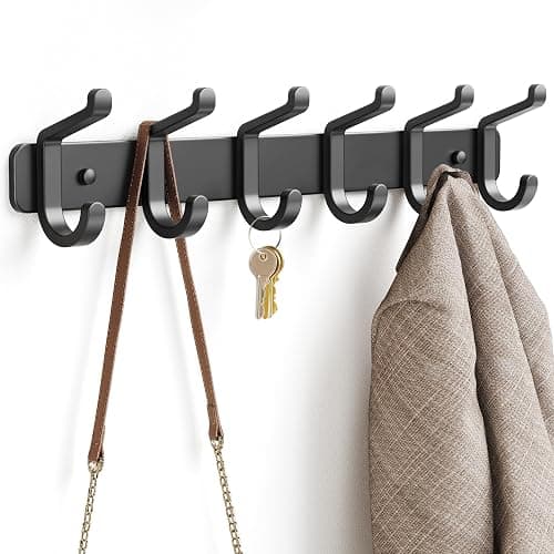 pickpiff Coat Rack Wall Mounted Heavy-Duty: Metal Coat Hanger 6 Hooks for Hanging Hat, Clothes, Robe, Keys, Backpack, Bathroom Towels, Jacket, Purse - Closet, Door, Entryway, Mudroom (Black, 1 Pack) - Image 1