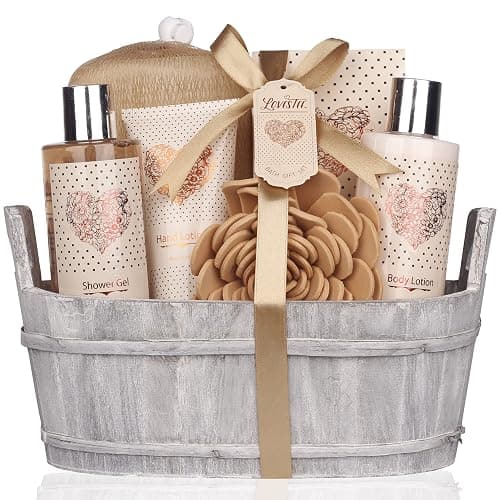 Spa Gift Basket – Bath and Body Set with Vanilla Fragrance by Lovestee - Gift Basket Includes Shower Gel, Body Lotion, Hand Lotion, Bath Salt, Eva Sponge and a Bath Puff - Image 1