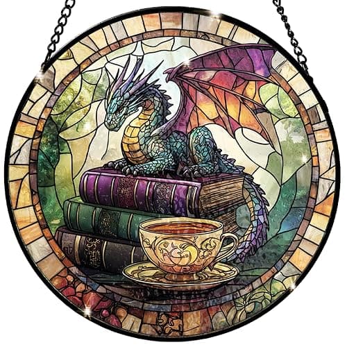 Dragon Decorative Stained Glass Sun Catcher - 7.87 Inch Bookshelf Decoration, Stained Glass Window Hanging Decoration, Suitable for Fantasy Lovers, Fantasy Gift for Friends, Family, Classmates - Image 1
