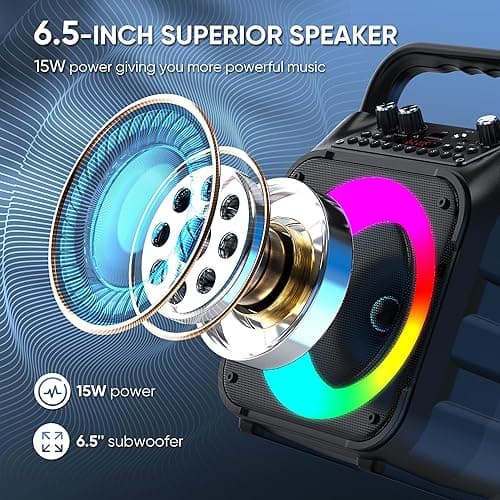 Karaoke Machine, Portable Bluetooth Speaker with 2 Wireless Microphones for Adults & Kids with Lights, Karaoke Microphone with PA System Supports USB/TF/REC/FM/AUX for Home Party thumbnail 3