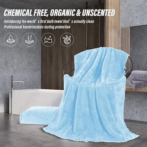 MOONQUEEN 2 Pack Premium Bath Towel Set - Quick Drying - Microfiber Coral Velvet Highly Absorbent Towels - Multipurpose Use as Bath Fitness, Bathroom, Shower, Sports, Yoga Towel (Aquamarine) thumbnail 6