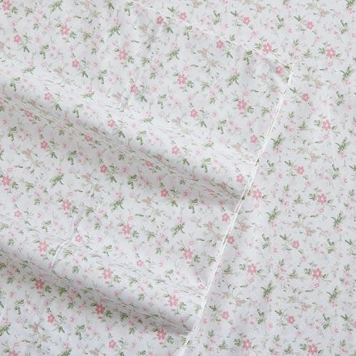 Laura Ashley - Twin XL Size Sheet Set, Crisp Cotton Percale Bedding with Matching Pillowcase, Fully Elastic Fitted Sheet, Deep Pocket, Floral Room Decor, Breathable All-Season Comfort (Evie Pink) thumbnail 3