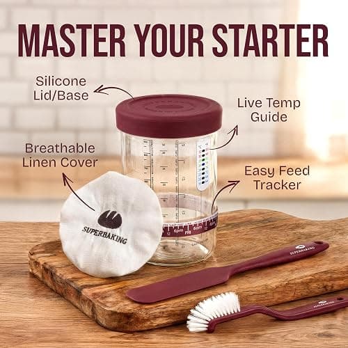 Superbaking Sourdough Starter Kit, 9" Splinter-Free Banneton Bread Proofing Basket Set with Non-Stick Silicone Dough Sling & Glass Starter Jar Kit, Sourdough Bread Baking Supplies, Sourdough Tools thumbnail 7