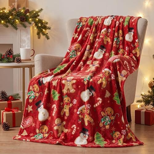 Horaldaily Christmas Red Gingerbread Flannel Throw Blanket 50x60 | All Season Using Ultra Soft Fuzzy Plush Cozy Non-shedding Blanket for Couch Sofa Bed Camping, Ideal Gift for Kids Adults - Image 1