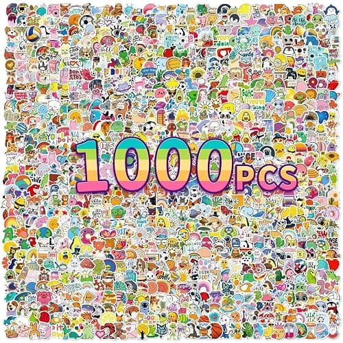 1000 pcs/Set Random Theme No Repeated Cute Cartoon Stickers for Kids Teens- Small Waterproof Vinyl Decals for Laptop, Scrapbooking, DIY Crafts - Adorable Animal & Fantasy Theme Sticker Pack Gift/Deco - Image 1