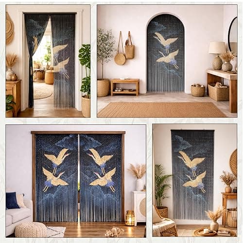 Vietbud Décor Flying Cranes at Night Beaded Curtains for Doorways, Decorative Room, Natural Vietnamese Craft, Indoor Hanging Bamboo Blinds, Sturdy Hook, Easy to Clean, 35.43 x 78.74 Inches thumbnail 7
