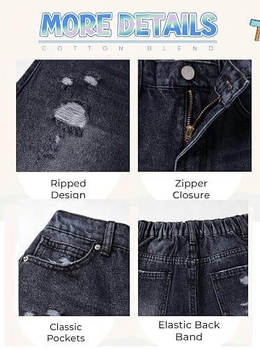 Handfrog Girls Shorts Elastic Waist Jorts Denim Jean Shorts Ripped Knee Length Bermuda Shorts for Kids Teen Girls Summer thumbnail 9