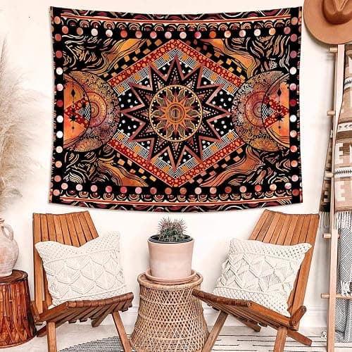 Fowocu Orange Sun and Moon Tapestry Wall Hanging, Indie Hippie Mandala Cool Wall Tapestries, Aesthetic Tapestry for Bedroom Living Room Dorm (Orange, 30'' × 40'') thumbnail 7
