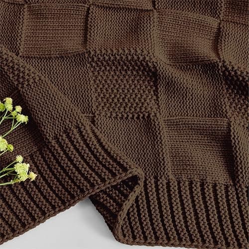 CozeCube Check Knit Throw Blanket, Dark Brown Checkered Throw for Couch, Decorative Christmas Soft Cozy Warm Knitted Blanket for Bed Sofa Living Room, 50"X60" thumbnail 9