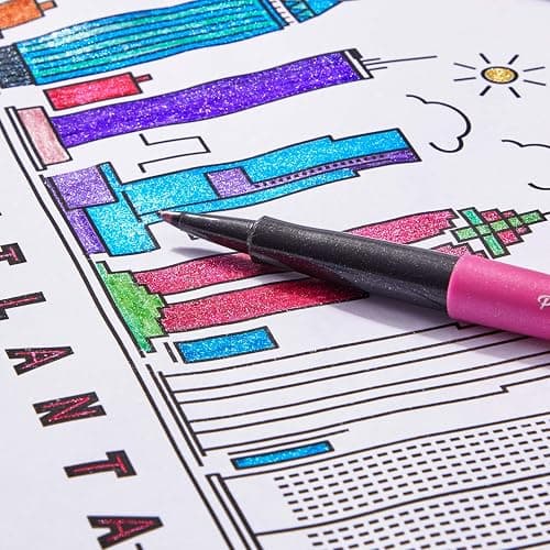 Paper Mate Flair Metallic Felt Tip Pens, City Lights Collection, Glittery Assorted Colors, Premium Ink, 8 Count - Perfect for Writing, Doodling, Bullet Journaling, Glitter, Sparkle, Writing Fun thumbnail 7