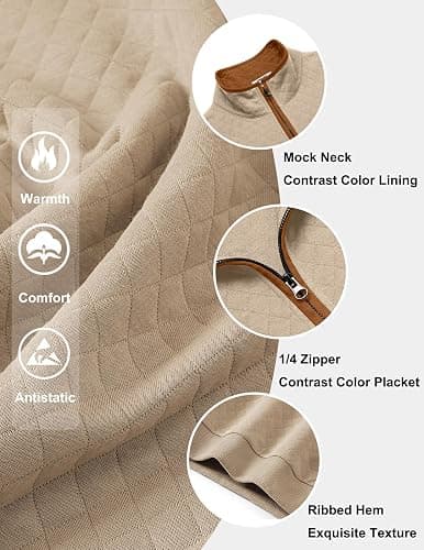 COOFANDY Mens Quarter Zip Pullover Mock Neck Quilted Sweatshirt Casual Long Sleeve Polo Sweater thumbnail 4