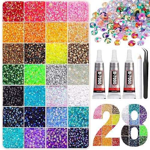 Artdone 32000Pcs Resin Rhinestones 3mm Jelly AB 28Colors for Bedazzling Glitter Kit DIY, Multicolor Crystal Diamond Pearls with 3Pcs 10ml B7000 Jewelry Glue for Bedazzled Nail Art Supplies Decoration - Image 1