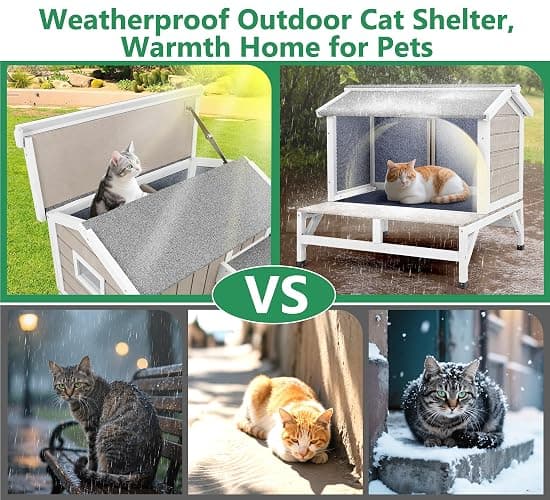 Ketive Insulated Cat House Weatherproof Outdoor Feral Cats Shelter Warm Home for Winter Indoor Cat Condo Elevated 8.3" Platform Balcony Waterproof Roof for1-3 Community Cats Small Pets thumbnail 4