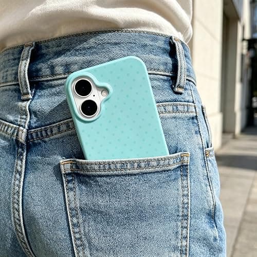 Luukalubo Teal Cute Polka Dot Glossy Slim Phone Case for iPhone 17 | Aesthetic Trendy Vintage Preppy Small Light Teal Green Dotted Shockproof Protective Cover for Women Girls thumbnail 7