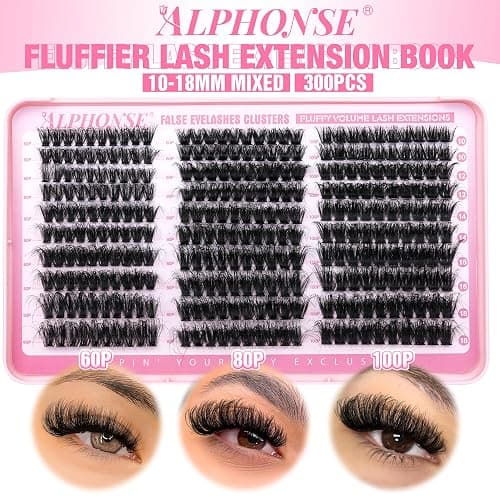 Fluffier Lash Clusters Thick Volume Lash Extension 10-18mm Cluster Eyelash Extensions DIY Individual Lashes Wispy at Home Pestañas Pelo a Pelo by ALPHONSE (60D+80D+100D, 300pcs) - Ⅱ Fluffy 60+80+100D thumbnail 2