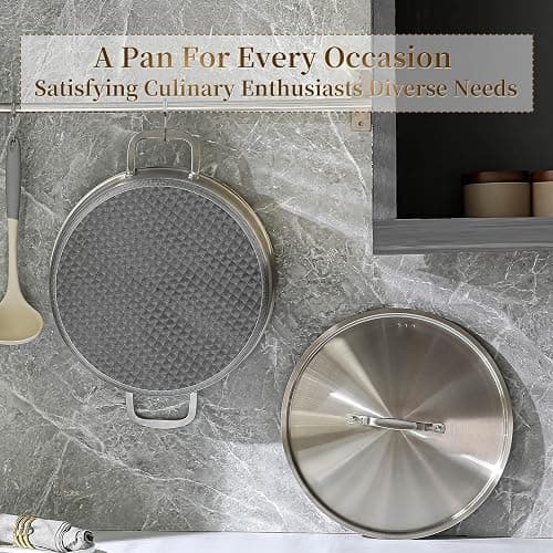 DELARLO Tri-Ply Stainless Steel Braiser Pan with Lid 5 Quart Nonstick Induction Rondeau Cooking Pot 12inch Deep Frying Pan Large Saute Pan Heavy Duty,Dishwasher and Oven Safe to 550℉ thumbnail 5