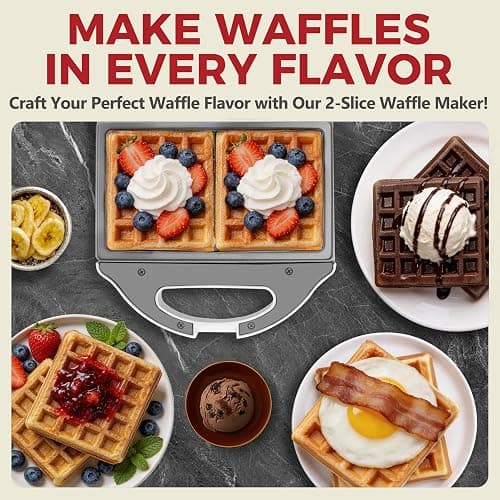 AshGlen Ceramic Mini Waffle Maker 2 Slices, Belgian Waffle Maker, Waflera Electrica, Double Small Waffle Maker, Making 2 × 4" Waffles with PFAS-Free Ceramic Coated Non-Stick Cooking Plates, White thumbnail 6