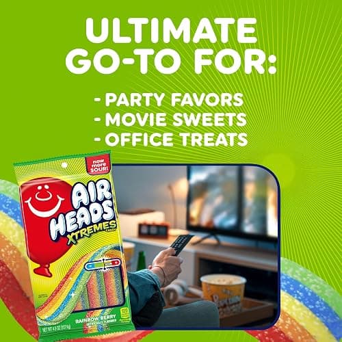 Airheads Xtremes Belts Candy, Rainbow Berry, 4.5 Ounces (12-Pack) | Individually Wrapped Bulk Chewy Candy, Artificially Flavored thumbnail 7