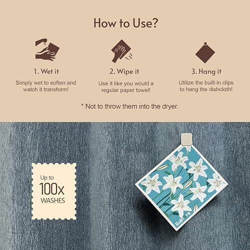 Eulnars Swedish Dishcloths for Kitchen, 8 Pack Flower Reusable Paper Towels Washable, Non-Scratch Swedish Kitchen Towels, Super Absorbent Cellulose Dish Cloths, Eco Friendly Gifts - Sunflower thumbnail 4